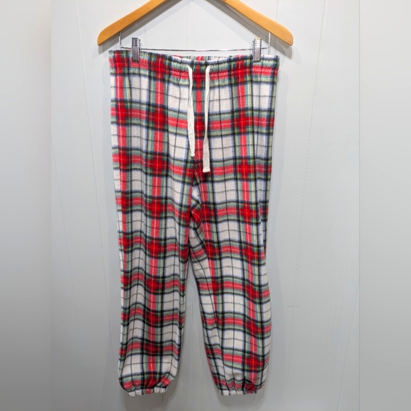 Gap Microfleece Plaid Christmas Pajama Set‎ In White Red Size Medium Holiday - Picture 3 of 10